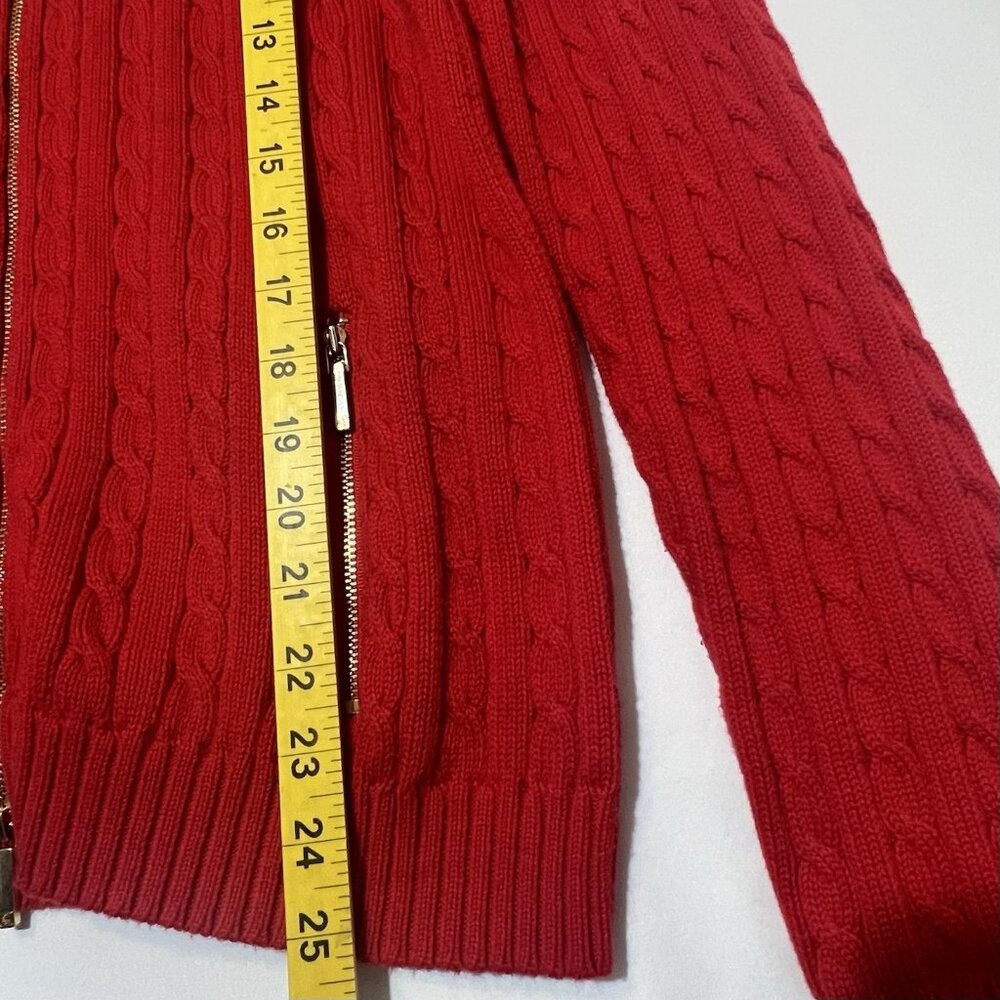 Ralph Lauren Women Sweater Cardigan Cable Knit Large Petite Red Christmas - Picture 7 of 13